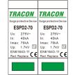 TRACON ESPD2-70-2P - T2 AC típusú túlfeszültség levezető, cserélhető betéttel Uc:275V; In:40kA; Imax:70kA; Up:1,7kV; 2P
