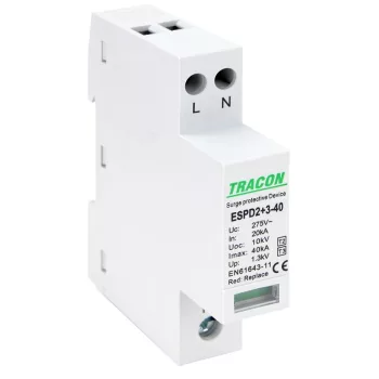   TRACON ESPD2+3-40-2P - T2+T3 AC típusú túlfeszültséglevezető, egybeépített Uc:275V; In:20kA; Imax40kA; Uoc:10kV; Up:1,3kV; 2P