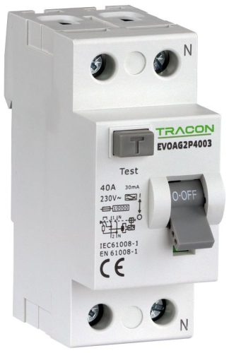 TRACON EVOAV2P2503 - Áram-védőkapcsoló, 2 pólusú 25A, 30mA, 10kA, AC