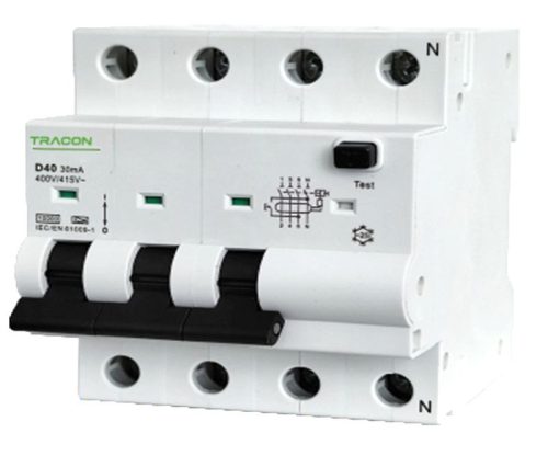 TRACON EVOBKM4C2003 - Kombinált védőkapcsoló, 4P, 5modul, C karakterisztika C20A, 30 mA, 6kA, C