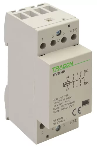 TRACON EVOHK4-25-24 - Installációs kontaktor 24V, 50Hz, 2 Mod, 4×NO, AC1/AC7a, 25A,