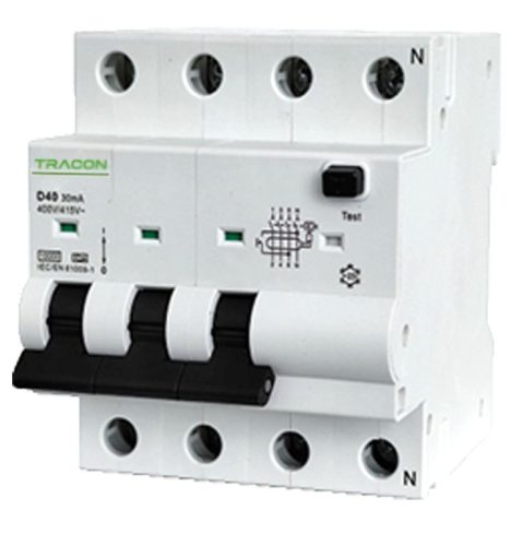 TRACON EVOKMA4D4003 - Kombinált védőkapcsoló, 4P, 4modul, D karakterisztika D40A, 30 mA, 10kA, A
