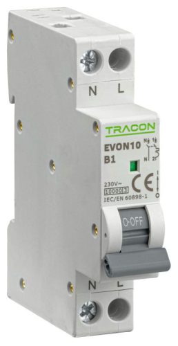 TRACON EVON10B1 - Kismegszakító, 1+N pólus, B karakterisztika 1A, B, 1P+N, 10kA