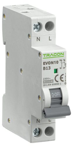 TRACON EVON10B13 - Kismegszakító, 1+N pólus, B karakterisztika 13A, B, 1P+N, 10kA