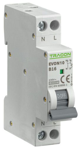 TRACON EVON10B16 - Kismegszakító, 1+N pólus, B karakterisztika 16A, B, 1P+N, 10kA