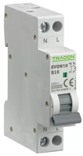 TRACON EVON10B16 - Kismegszakító, 1+N pólus, B karakterisztika 16A, B, 1P+N, 10kA