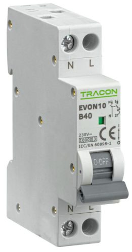 TRACON EVON10B40 - Kismegszakító, 1+N pólus, B karakterisztika 40A, B, 1P+N, 10kA