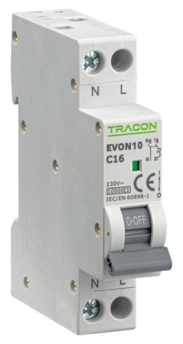 TRACON EVON10C16 - Kismegszakító, 1+N pólus, C karakterisztika 16A, C, 1P+N, 10kA