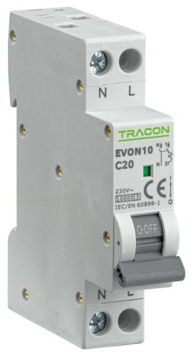 TRACON EVON10C20 - Kismegszakító, 1+N pólus, C karakterisztika 20A, C, 1P+N, 10kA