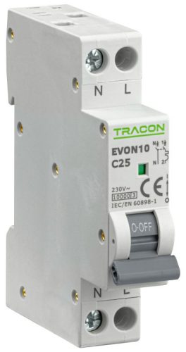 TRACON EVON10C25 - Kismegszakító, 1+N pólus, C karakterisztika 25A, C, 1P+N, 10kA