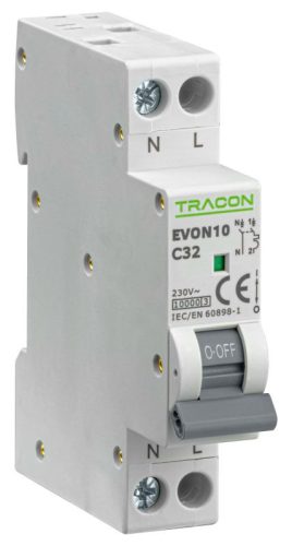 TRACON EVON10C32 - Kismegszakító, 1+N pólus, C karakterisztika 32A, C, 1P+N, 10kA