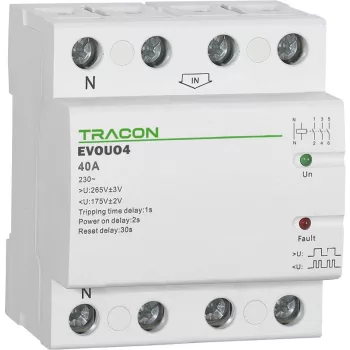   TRACON EVOUO4P63 - Aut. visszakapcsoló fesz. növekedési/csökkenési relé AC230V,4P,63AU>:265V,U<:175V, Uon:2s, Trip:1s, Res:30s