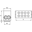 TRACON FLE-25K - Főáramköri leágazó kapocs, sínre szerelhető, kék 2×25mm2 / 2×25mm2, 400VAC, 101A
