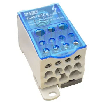   TRACON FLSO120 - Fővezetéki leágazó sorkapocs nyitható fedéllel 1×120(95)mm2/5×25(16),4×16(10),2×35(25)mm2, 1000VAC/DC, 250A