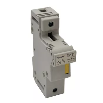   TRACON HBA-1P-50 - Szakaszolókapcsoló-biztosító hengeres bizt.hoz, maszkolható 50A, 14x51mm; Un=230V/400V