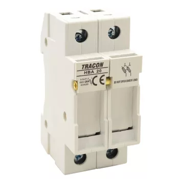   TRACON HBA-2P-20 - Szakaszolókapcsoló-biztosítóhengeres bizt.hoz, maszkolható 20A, 8x32mm; Un=230V/400V