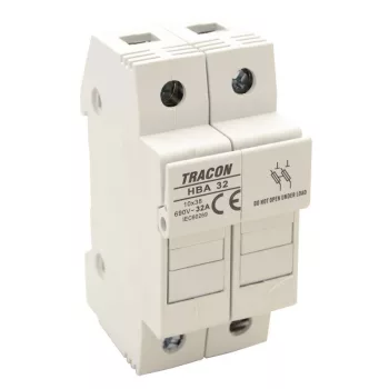   TRACON HBA-2P-32 - Szakaszolókapcsoló-biztosítóhengeres bizt.hoz, maszkolható 32A, 10x38mm; Un=230V/400V