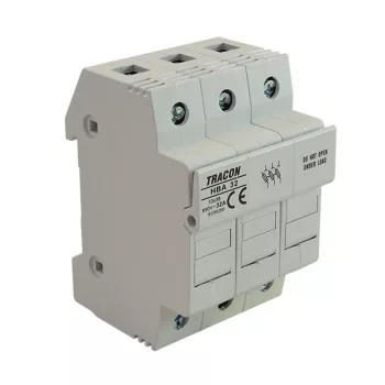   TRACON HBA-3P-20 - Szakaszolókapcsoló-biztosítóhengeres bizt.hoz, maszkolható 20A, 8x32mm; Un=230V/400V