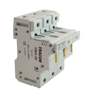   TRACON HBA-3P-50 - Szakaszolókapcsoló-biztosítóhengeres bizt.hoz, maszkolható 50A, 14x51mm; Un=230V/400V