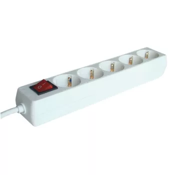   TRACON HK5-3M - Hordozható elosztósáv kapcsolóval, normál, fehér 5×SCHUKO, 3m, max.16A, 250VAC, 3680W, 3x1,5mm2, H05VV-F