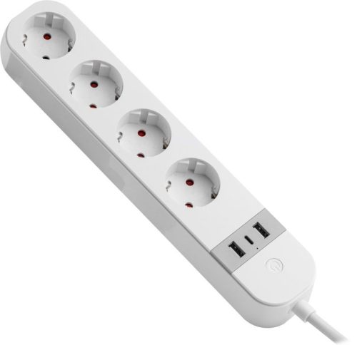 TRACON HSM4-2A1C-2M - Okos többférőhelyes elosztósáv 4xSCHUKO, 2USBA, 1USBC, 240V, 16A, 3x1,5mm2, 1,5m