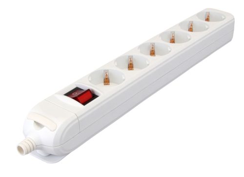TRACON HUR-06K - Újravezetékezhető, hordozható elosztósáv 6×SCHUKO, max.16A, 250VAC