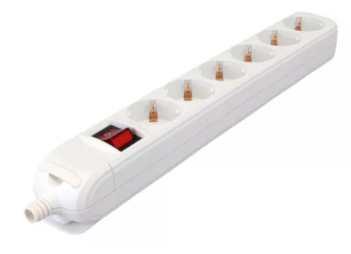 TRACON HUR-06K - Újravezetékezhető, hordozható elosztósáv 6×SCHUKO, max.16A, 250VAC