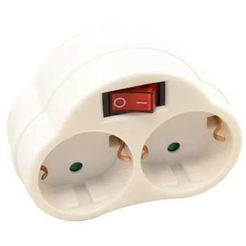   TRACON KACS2 - Csatlakozóaljzat adapter kapcsolóval, fehér 250 VAC 16 A 2×SCHUKO, max. 3680 W