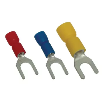   TRACON KV3 - Szigetelt villás saru, ónozott elektrolitréz, kék 2,5mm2, M3, (d1=2,3mm, d2=3,7mm), PVC