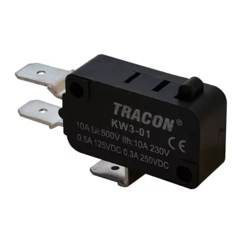   TRACON KW3-01 - Helyzetkapcsoló, mikro, ütközős 1×CO 10A/230VAC, 0,3A/250VDC, 6,3x0,8 mm, IP00