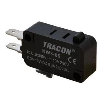   TRACON KW3-05 - Helyzetkapcsoló, mikro, ütközős 1×CO 10A/230VAC, 0,3A/250VDC, 4,8x0,5 mm, IP00