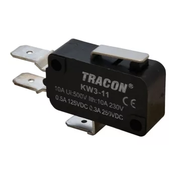   TRACON KW3-11 - Helyzetkapcsoló, mikro, rugószáras 1×CO 10A/230VAC, 0,3A/250VDC, 15mm, 6,3x0,8 mm, IP00