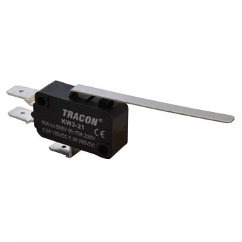   TRACON KW3-21 - Helyzetkapcsoló, mikro, rugószáras 1×CO 10A/230VAC, 0,3A/250VDC, 52mm, 6,3x0,8 mm, IP00