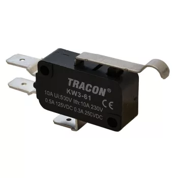   TRACON KW3-61 - Helyzetkapcsoló, mikro, íves-rugószár 1×CO 10A/230VAC, 0,3A/250VDC, 28mm, 6,3x0,8 mm, IP00