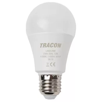   TRACON LA6012NW - Gömb burájú LED fényforrás 230 V, 50 Hz, 12 W,4000 K, E27, 1450 lm, 200°, A60, EEI=E