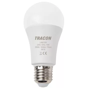   TRACON LA6015NW - Gömb burájú LED fényforrás 230 V, 50 Hz, 15 W, 4000 K, E27, 1650 lm, 200°, A60, EEI=E