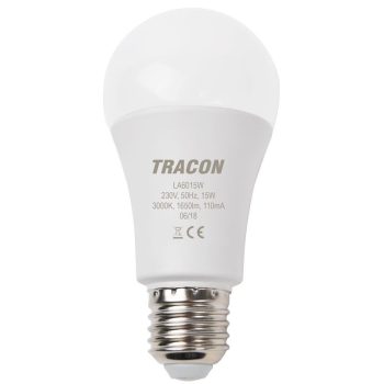   TRACON LA6015W - Gömb búrájú LED fényforrás 230 VAC, 15 W, 3000 K, E27, 1620 lm, 200°, A60, EEI=F