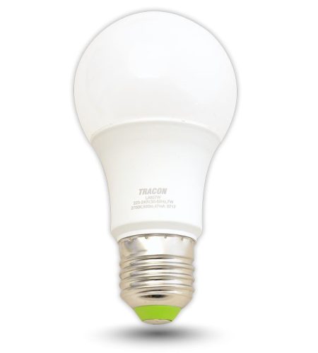 TRACON LA607NW - Gömb burájú LED fényforrás 230 V, 50 Hz, 7 W, 4000 K, E27, 600 lm, 200°, A60, EEI=F