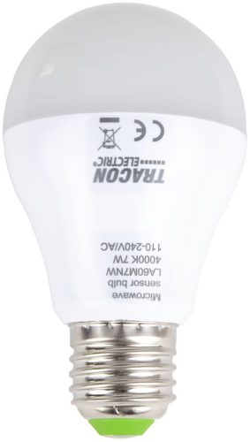TRACON LA60M7NW - LED fényforrás beépített mozgásérzékelővel 110-240 V, 50/60 Hz, 7W,600lm,4000K,360°,60s,5m,<20lx, EEI=F