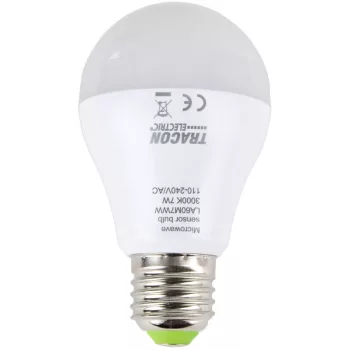   TRACON LA60M7WW - LED fényforrás beépített mozgásérzékelővel 110-240 V, 50/60 Hz, 7W,600lm,2700K,360°,60s,5m,<20lx, EEI=F