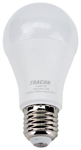 TRACON LAS6012W - Gömb burájú LED fényforrás SAMSUNG chippel 230V,50Hz,12W,3000K,E27,1160 lm,200°,A60,SAMSUNG chip, EEI=F