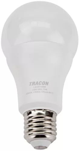 TRACON LAS6015NW - Gömb burájú LED fényforrás SAMSUNG chippel 230V,50Hz,15W,4000K,E27,1520 lm,200°,A60,SAMSUNG chip, EEI=F