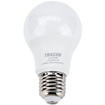   TRACON LAS607NW - Gömb burájú LED fényforrás SAMSUNG chippel 230V,50Hz,7W,4000K,E27,630 lm,200°,A60,SAMSUNG chip, EEI=F