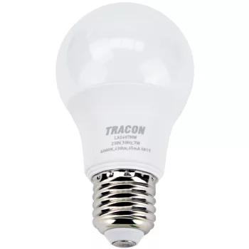   TRACON LAS607NW - Gömb burájú LED fényforrás SAMSUNG chippel 230V,50Hz,7W,4000K,E27,630 lm,200°,A60,SAMSUNG chip, EEI=F