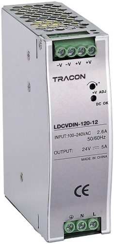 TRACON LDCVDIN-120-12 - DIN sínre szerelhető tápegységszabályozható DC kimenettel 90-264VAC,2,6A/DC12V,10A/120W