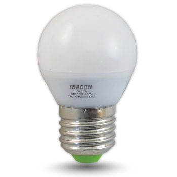   TRACON LG455W - LED fényforrás 230 VAC, 5 W, 2700 K, E27, 380 lm, 200°, G45, EEI=G