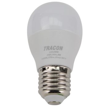   TRACON LGS458W - Gömb burájú LED fényforrás SAMSUNG chippel 230V,50Hz,8W,3000K,E27,710lm,180°,G45,SAMSUNG chip, EEI=F
