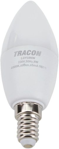 TRACON LGYS8W - Gyertya búrájú LED fényforrásSAMSUNG chippel 230V,50Hz,8W,3000K,E14,710lm,180°,C37,SAMSUNG chip, EEI=F
