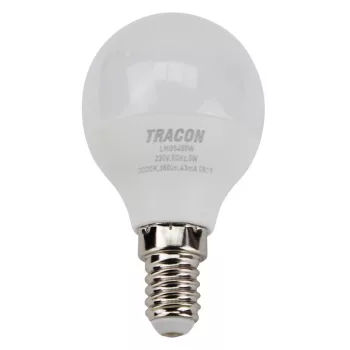  TRACON LMGS455W - Gömb burájú LED fényforrás SAMSUNG chippel 230V,50Hz,5W,3000K,E14,430lm,180°,G45,SAMSUNG chip, EEI=F