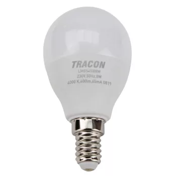   TRACON LMGS458W - Gömb burájú LED fényforrás SAMSUNG chippel 230V,50Hz,8W,3000K,E14,710lm,180°,G45,SAMSUNG chip, EEI=F